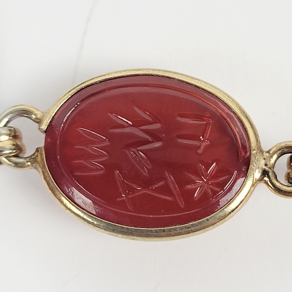 Vtg Egyptian Revival Silver Tone Glass Cabochon Scarabs Bracelet w/Safety Chain - Picture 10 of 15